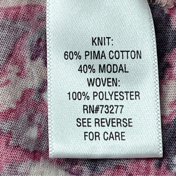 ELLE Women's Multi Floral Knit Short Sleeved Top, Rich Shades of Pink and Beige - Picture 3 of 5